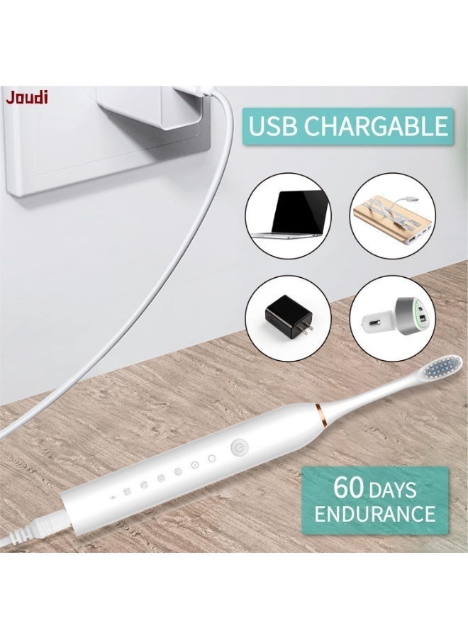 Joudi Sonic Electric Toothbrushes, USB Rechargeable Ultrasonic Tooth Brush with 4 Brush Heads 6 Cleaning Modes and Smart Timer IPX7 Waterproof Cleaning Toothbrushes for Adults and Kids（White） - Image 5
